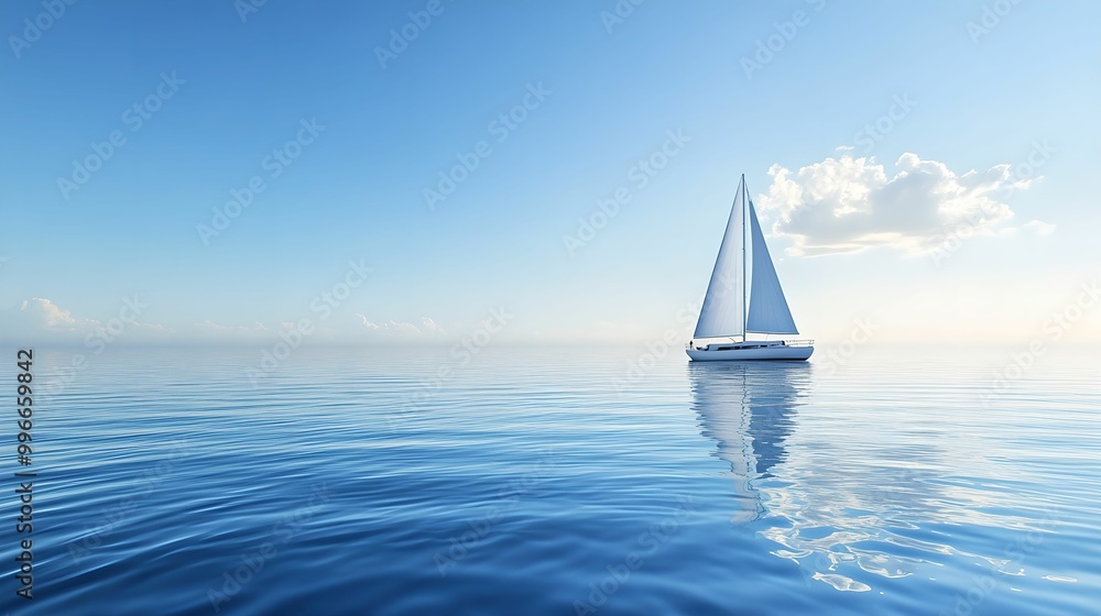 Obraz premium Tranquil Sailing Boat on Calm Waters, water, horizon, peaceful, ocean