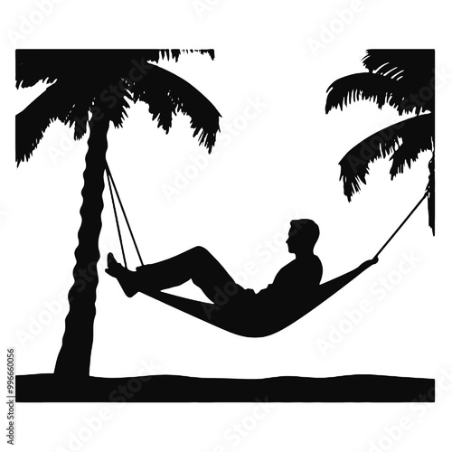 Man in Hammock Silhouette – Vector Illustration Isolated on White