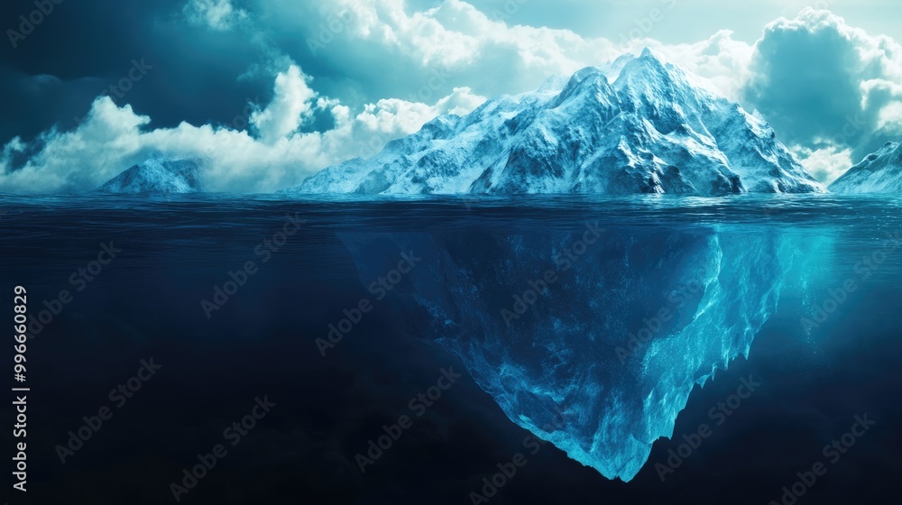 Fototapeta premium Iceberg drifts in the sea revealing an underwater perspective Concept of glacier melting and climate change