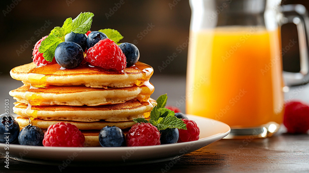 morning breakfast setup with pancakes morning breakfast setup with pancakes