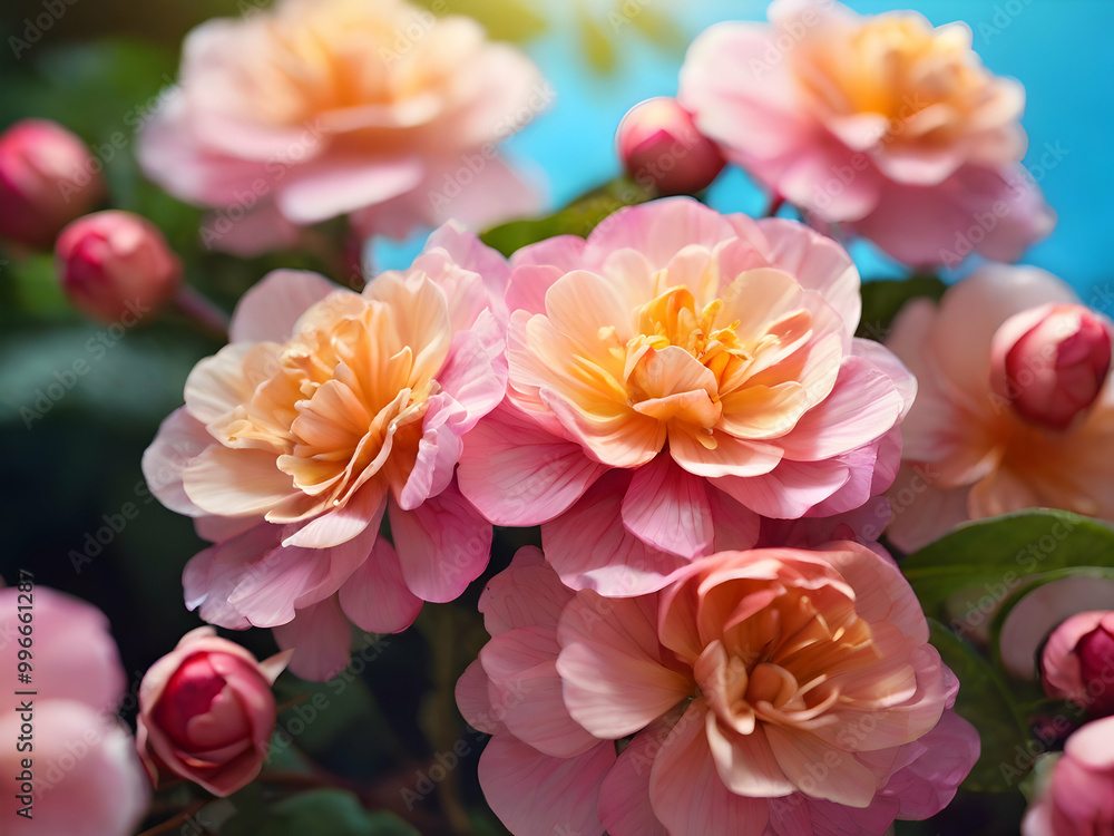 Fototapeta premium Beautiful Pink and Peach Camellia Flowers