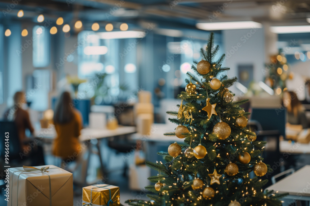 Christmas tree in a bright office space Christmas tree in a bright office space