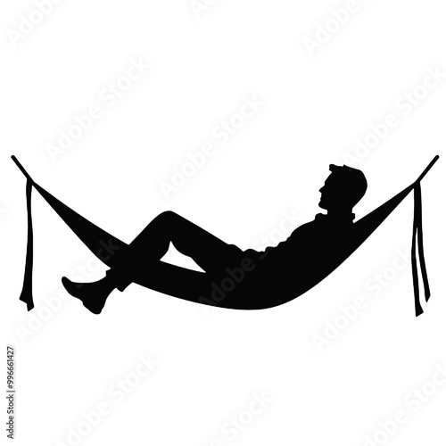 Hammock Silhouette of Man Lying Back – Vector Illustration