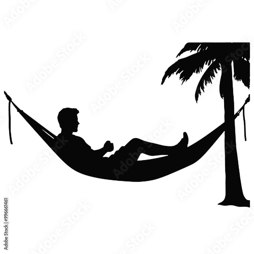 Silhouette of Man Enjoying Hammock – Vector Art on White Background