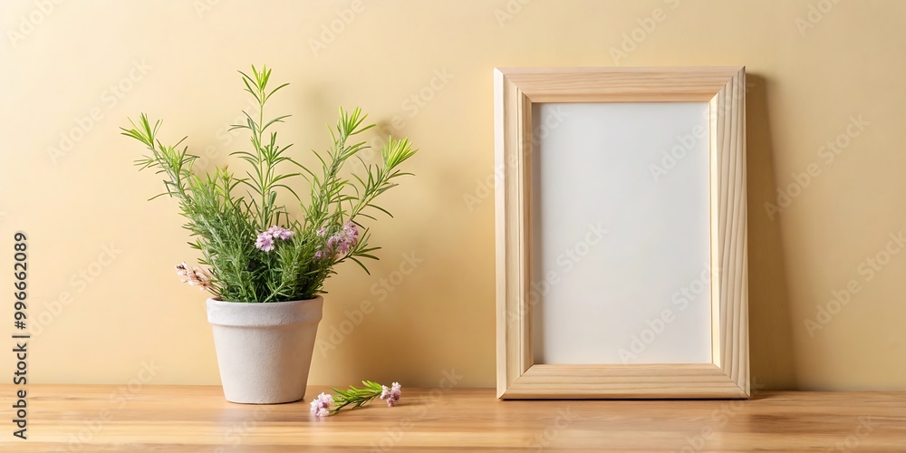 Blank Wooden Picture Frame Mockup on Pastel Background – Simple Minimalist Design Blank Wooden Picture Frame Mockup on Pastel Background – Simple Minimalist Design