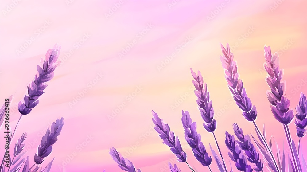 A field of lavender flowers swaying in the wind under a pastel sky A field of lavender flowers swaying in the wind under a pastel sky