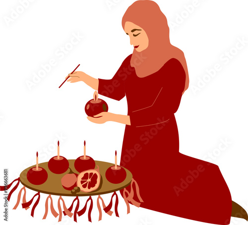 Henna night vector illustration in red colors