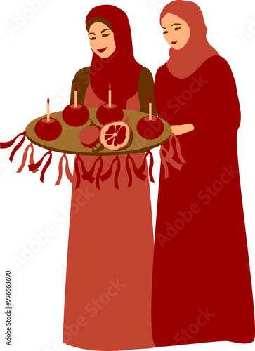 Henna night vector illustration in red colors
