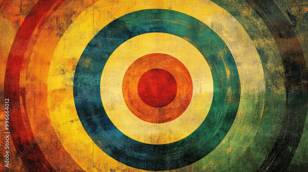 Vibrant concentric circles on a textured grunge backdrop featuring hues of yellow orange green and red Vibrant concentric circles on a textured grunge backdrop featuring hues of yellow orange green and red