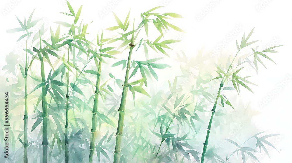 Bamboo stalks in watercolor, standing tall with light and dark green hues Bamboo stalks in watercolor, standing tall with light and dark green hues