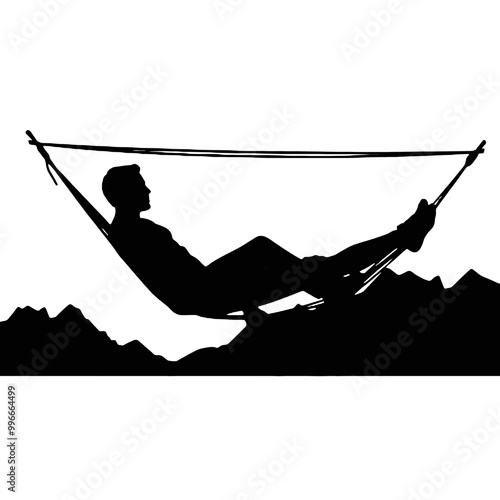 Silhouette of Man in Peaceful Hammock – Vector Illustration Isolated on White Background