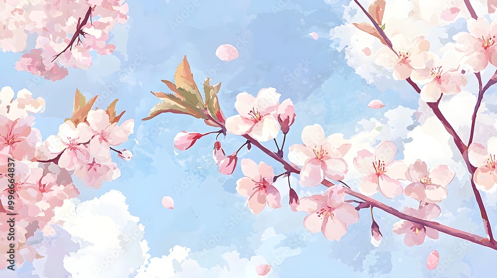 Delicate cherry blossoms in soft pinks and whites against a gentle sky Delicate cherry blossoms in soft pinks and whites against a gentle sky