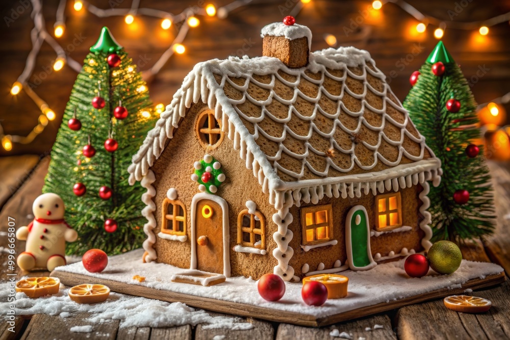 Gingerbread house decorated with colorful candies