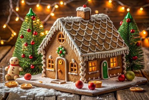 Obraz na płótnie Gingerbread house decorated with colorful candies w salonie