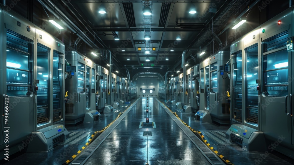 Futuristic Technology Warehouse with Neon Lighting Futuristic Technology Warehouse with Neon Lighting