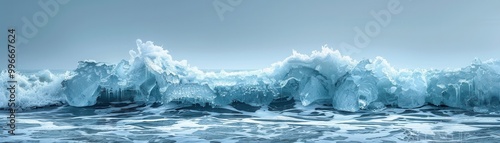 A large wave of ice is crashing into the ocean