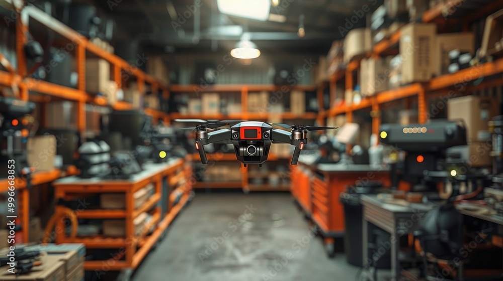 Drone in Action Inside a Modern Workshop Drone in Action Inside a Modern Workshop