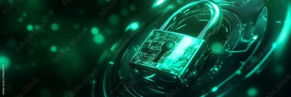 Green cyber padlock in digital network environment