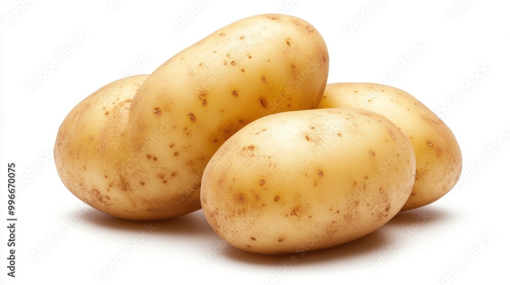 Three large potatoes are piled on top of each other Three large potatoes are piled on top of each other