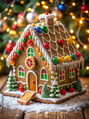 Gingerbread house decorated with colorful candies