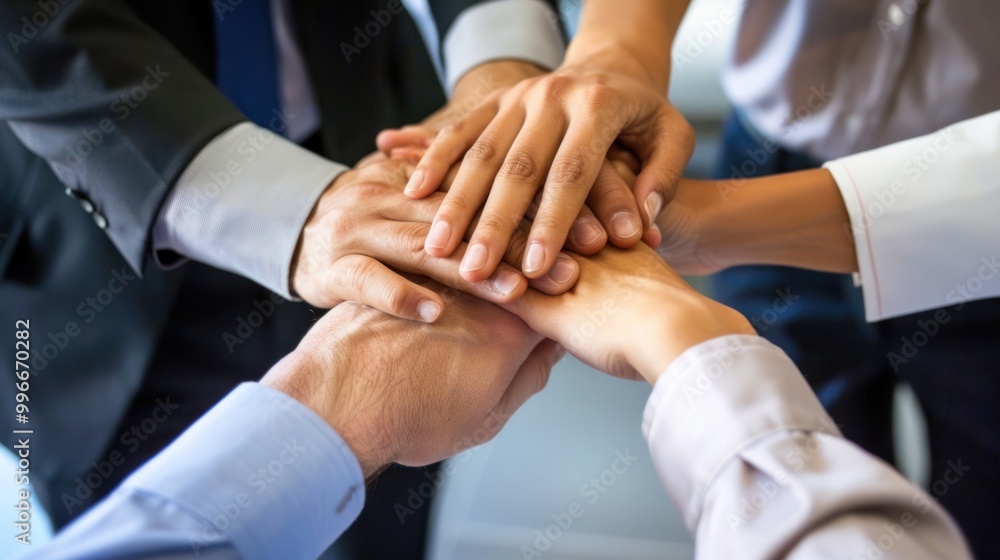 custom made wallpaper toronto digitalTeamwork with hands stacked together in an office setting. Collaboration and unity concept.