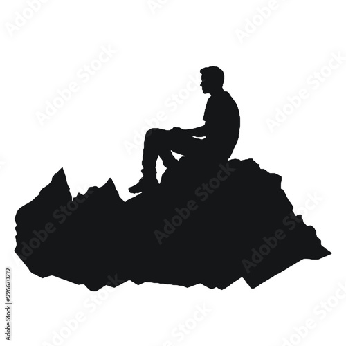 Man on Rock Silhouette Isolated on White Background – Vector Illustration