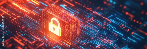 Obraz na płótnie Digital lock securing file in cyber space w salonie
