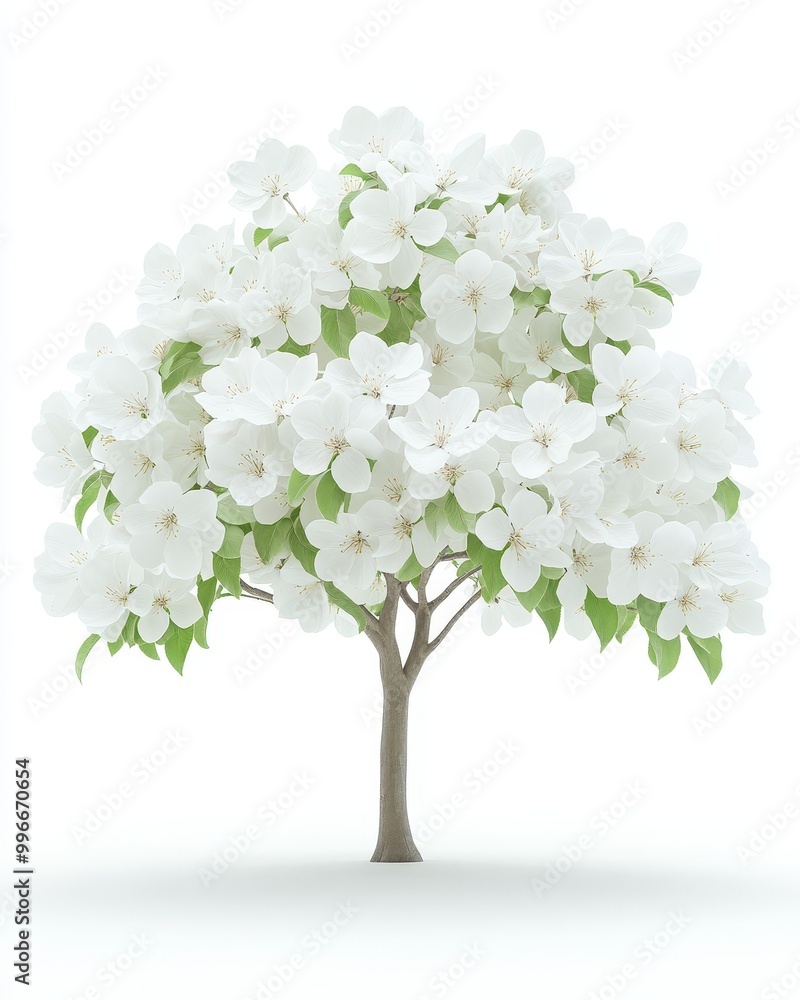 A white tree with green leaves and white flowers A white tree with green leaves and white flowers