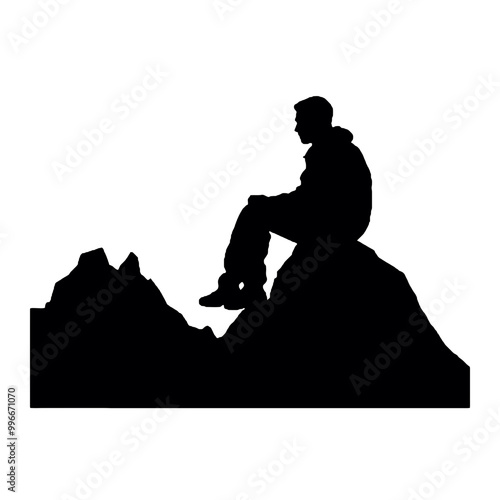 Man on a Large Rock Silhouette – Vector Illustration Isolated on White Background