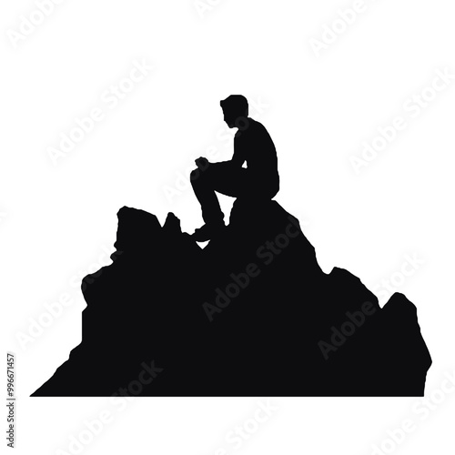 Man on Cliff Edge Silhouette – Vector Illustration Isolated on White Background