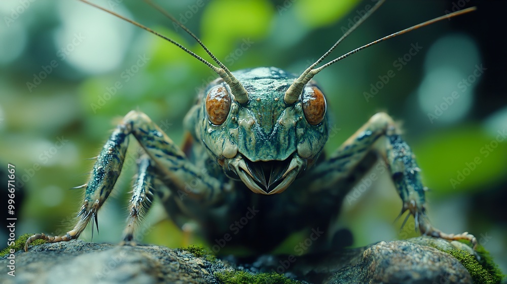 Close Up of a Green Insect with Large Eyes Close Up of a Green Insect with Large Eyes