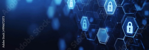 Obraz na płótnie Blue digital background with hexagonal shapes and locks w salonie