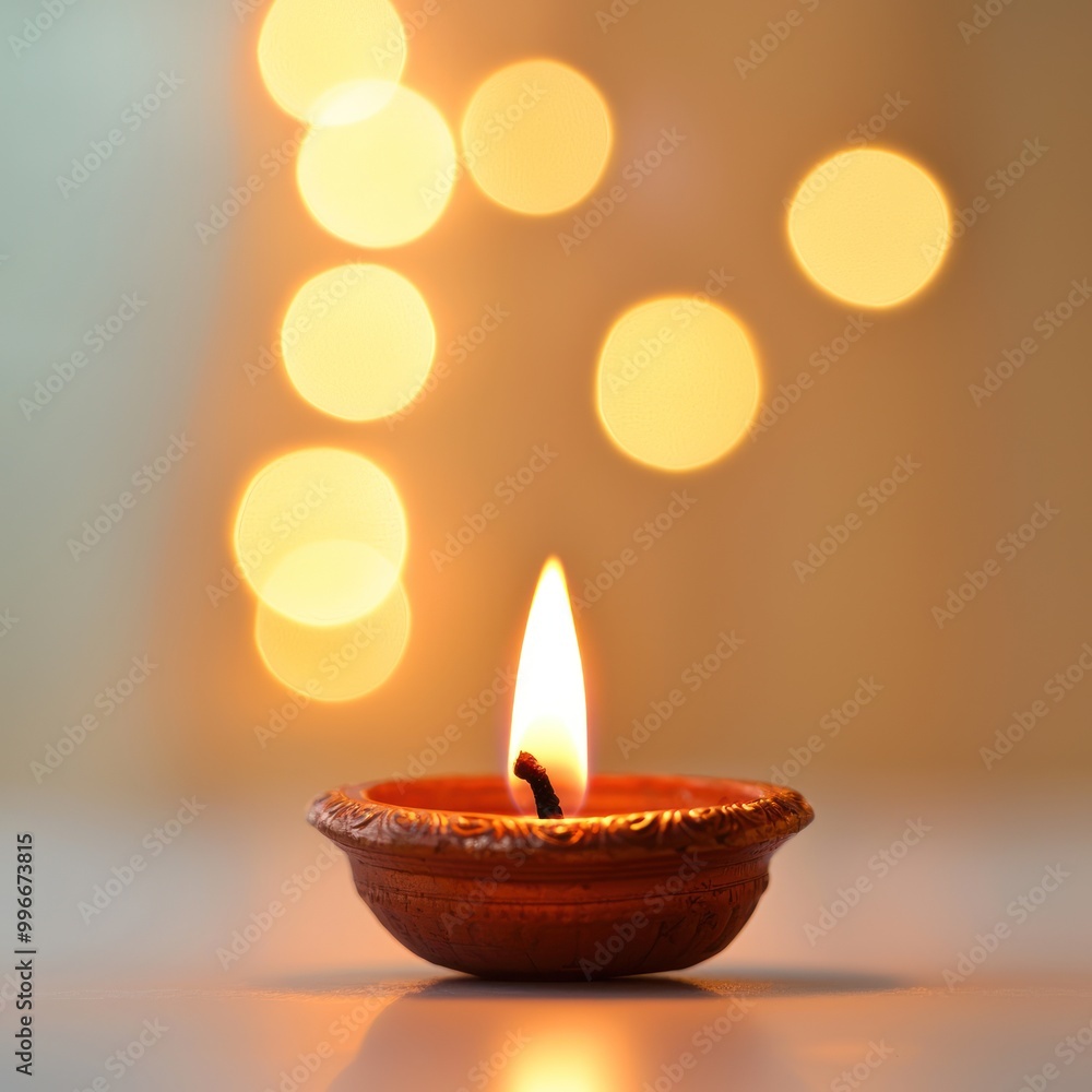 Close-up of a single diya flame with a blurred festive background isolated on white background. Close-up of a single diya flame with a blurred festive background isolated on white background.
