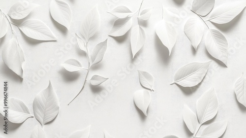 Distinctive white leaves on a white backdrop representing environmental initiatives aimed at addressing climate change photo