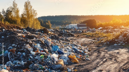 Diverse waste materials at a landfill site with no visible logos or trademarks