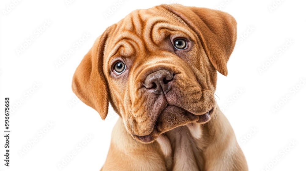 Cute brown mastiff puppy portrait showcasing the breed s distinctive features isolated against a white background emphasizing its adorable and funny expressions Cute brown mastiff puppy portrait showcasing the breed s distinctive features isolated against a white background emphasizing its adorable and funny expressions