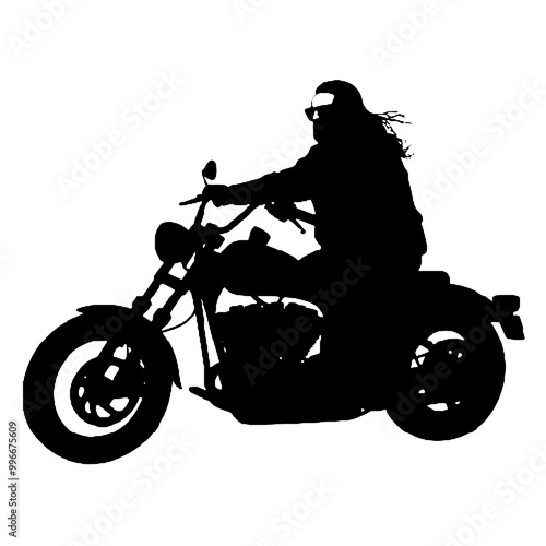 Biker Riding Chopper Silhouette – Vector Illustration on Transparent Background, Perfect for Tattoos and Logos photo