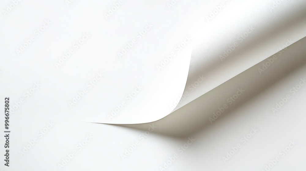 Curved corner blank paper sheet with a bent edge set against a white background Curved corner blank paper sheet with a bent edge set against a white background