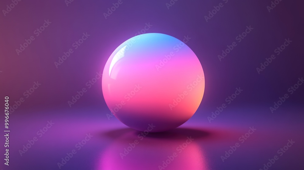 A single, shiny sphere reflecting the soft, pink and blue gradient lighting. A single, shiny sphere reflecting the soft, pink and blue gradient lighting.