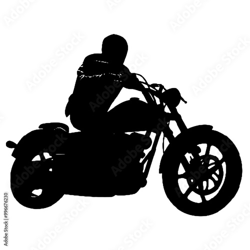 Biker on Chopper Motorcycle Silhouette – Transparent Background Vector Illustration for Tattoos and Logos photo