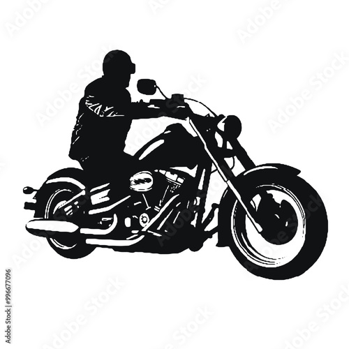 Chopper Biker Silhouette – Black and White Vector on Transparent Background for Tattoos and Logos photo