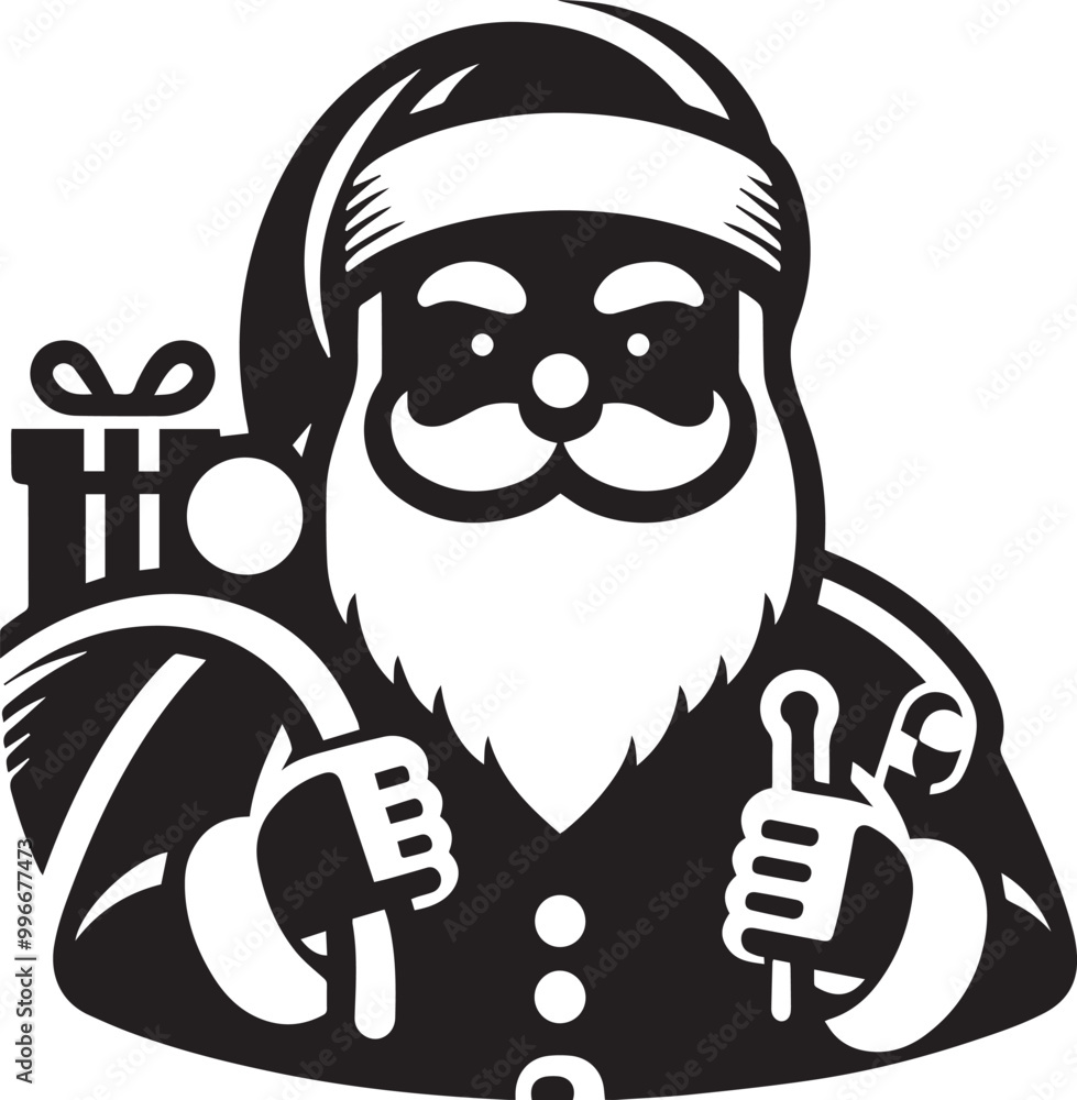 Black and white Santa Claus vector icon illustration. Black and white Santa Claus vector icon illustration.