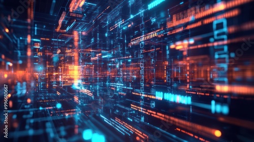 Wallpaper Mural Futuristic digital landscape with glowing lines and data streams. Torontodigital.ca