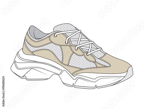 Men chunky sneakers vector design technical drawing by adobe illustrator
