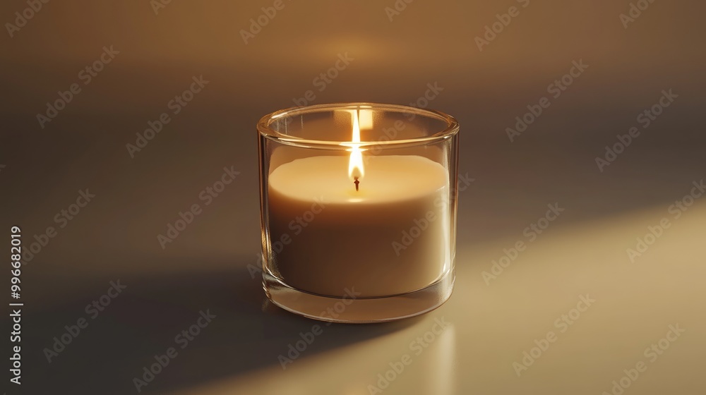 Clear glass candle jar mockup featuring a lit candle inside the container Clear glass candle jar mockup featuring a lit candle inside the container