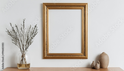 Mock up frame with minimal decoration close up in home interior background