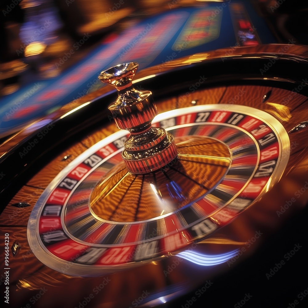 Casino roulette wheel and casino chips. Roulette wheel in casino Casino roulette wheel and casino chips. Roulette wheel in casino