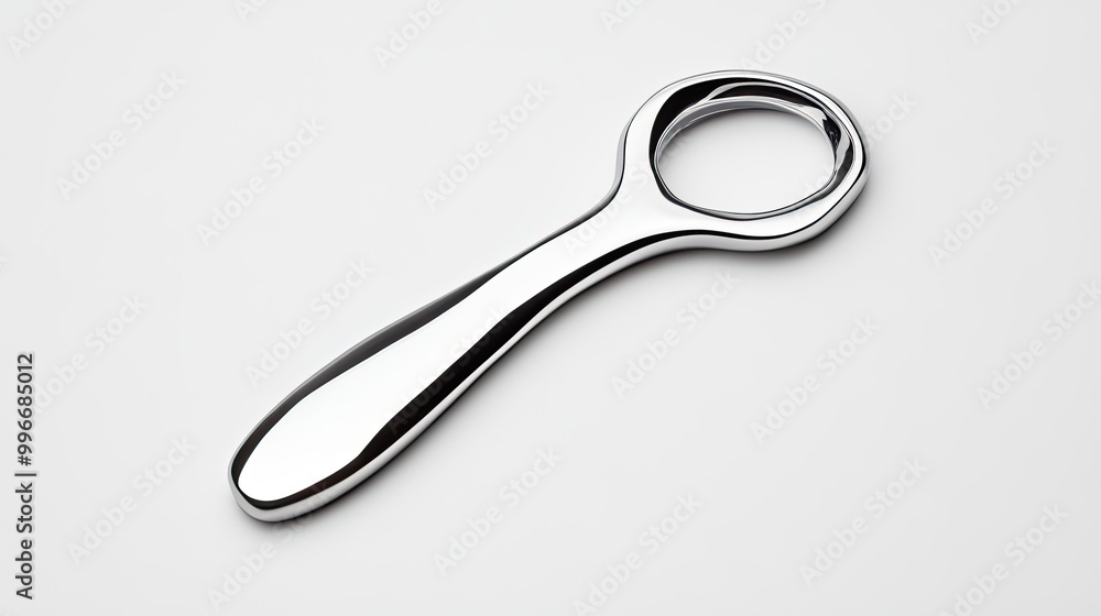 Shiny metallic bottle opener on a white background, perfect for barware and kitchen tools photography. Shiny metallic bottle opener on a white background, perfect for barware and kitchen tools photography.