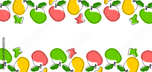 Apple and leaf frame with blank space for text on white background. Design of a postcard, invitation, banner. Vector graphics 