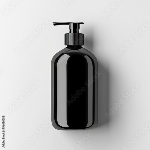 Sleek black pump bottle ideal for shampoo, lotion, or cosmetic products. Perfect for modern and minimalist designs.